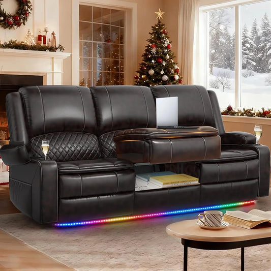 3 Seat Recliner Sofa With Console USB Ports And Cupholders
