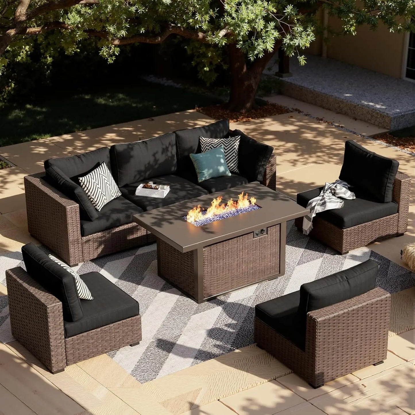 XIAOLANG 7 Piece Outdoor Patio Furniture Set Sectional With Firepit