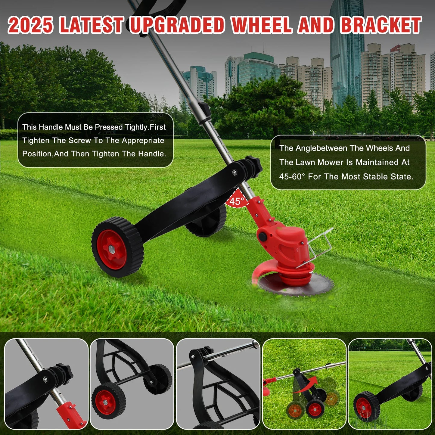 21V Cordless 3-in-1 Weed Wacker Trimmer With Wheels