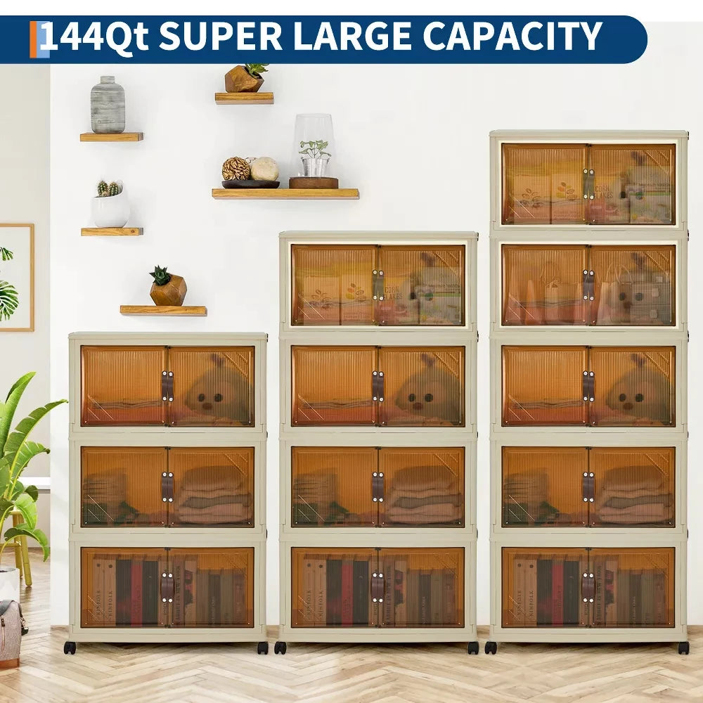 HiMISS Foldable Storage Cabinet With Lids And Wheels