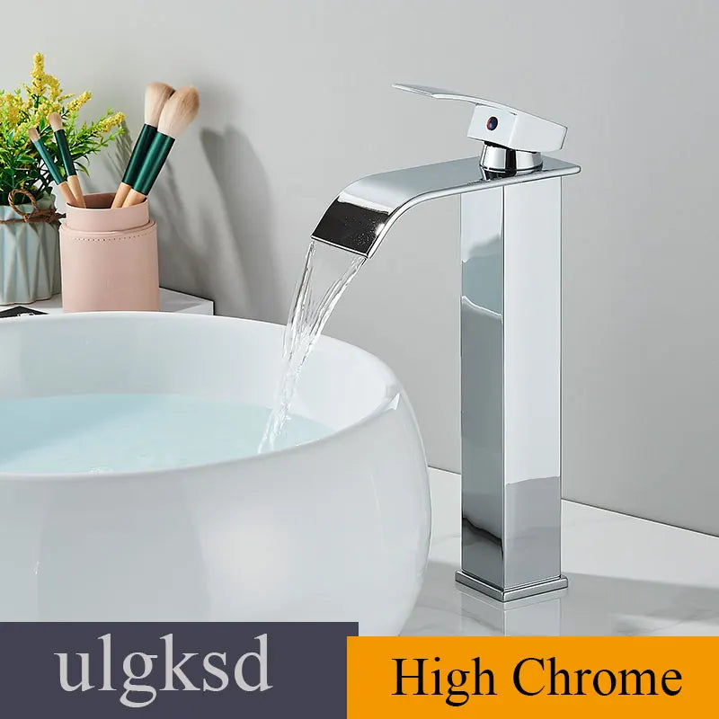 ulgksd Waterfall Bathroom Basin Sink Faucet Single Handle Hot And Cold Mixer
