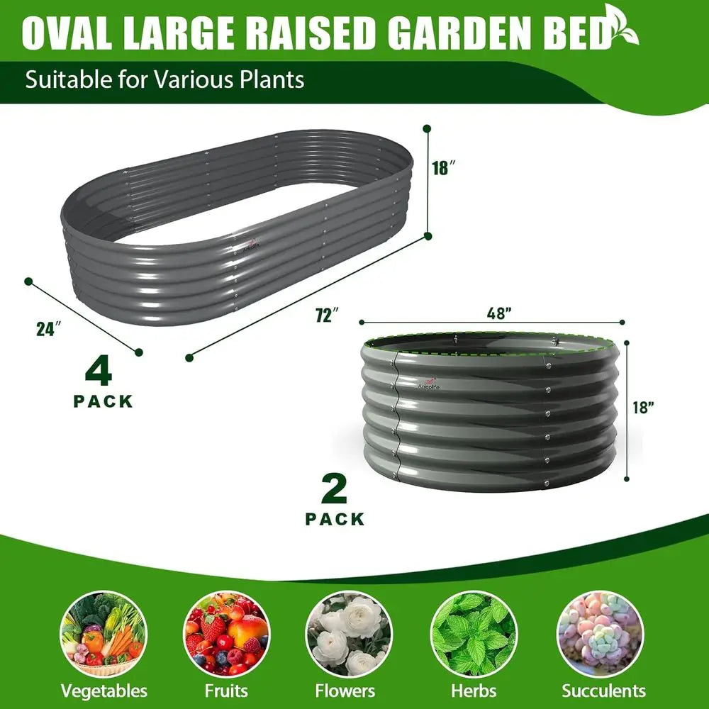 Galvanized Raised Garden Bed Set For Outdoor Vegetables And Herbs