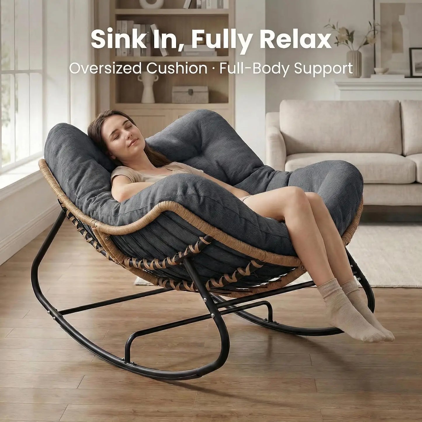 Outdoor Rocking Chair Papasan Wicker Reading Lounge