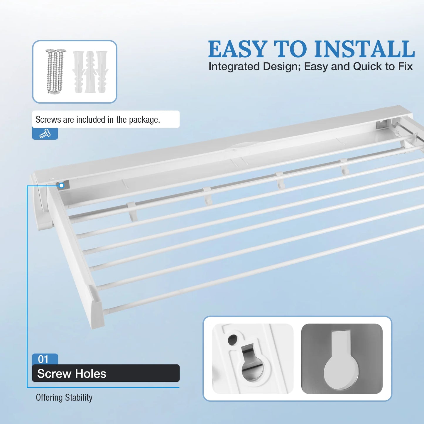 Foldable Invisible Wall Mount Drying Rack Retractable