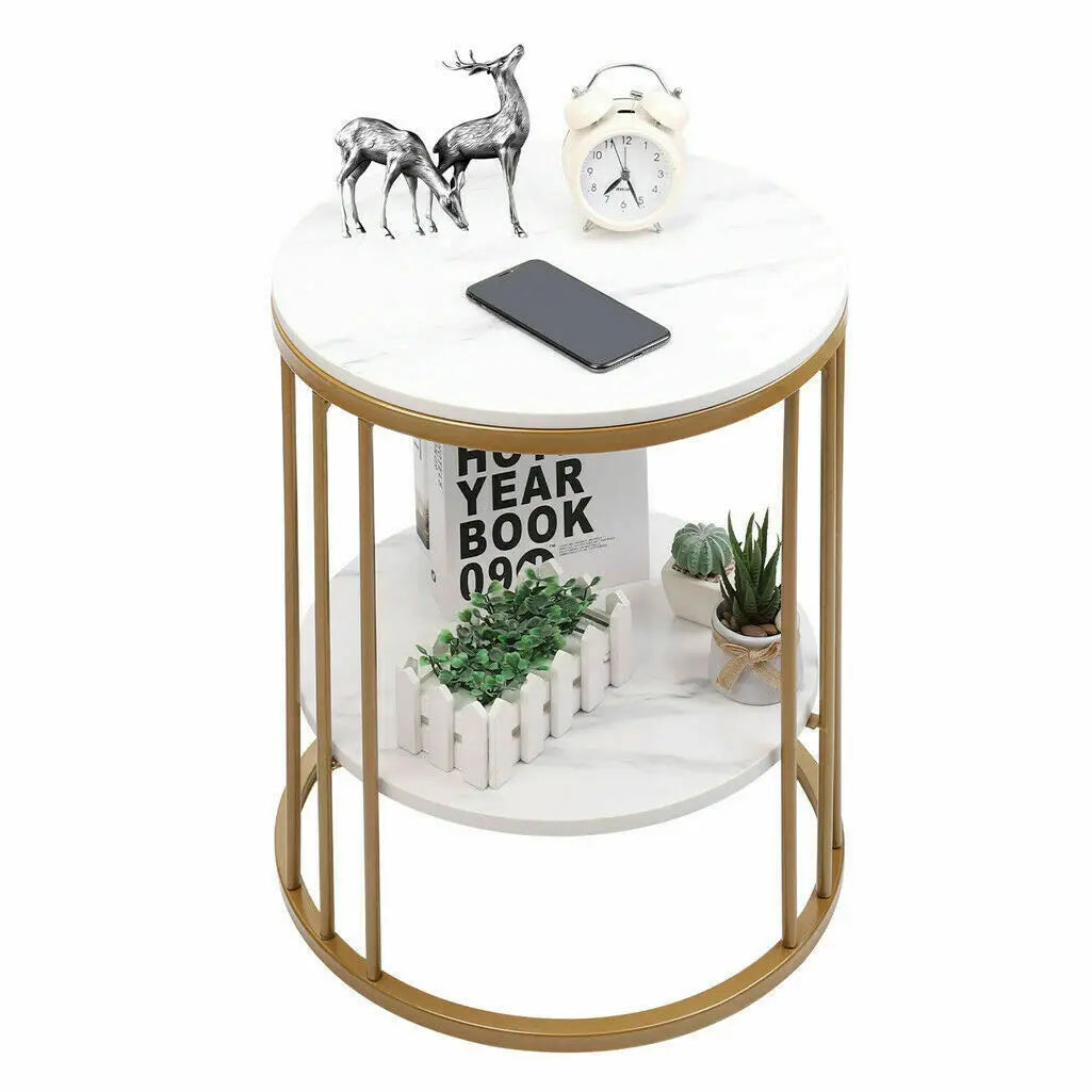 Wisfor Marble 2-Tier Round Side Table Jewellery Storage
