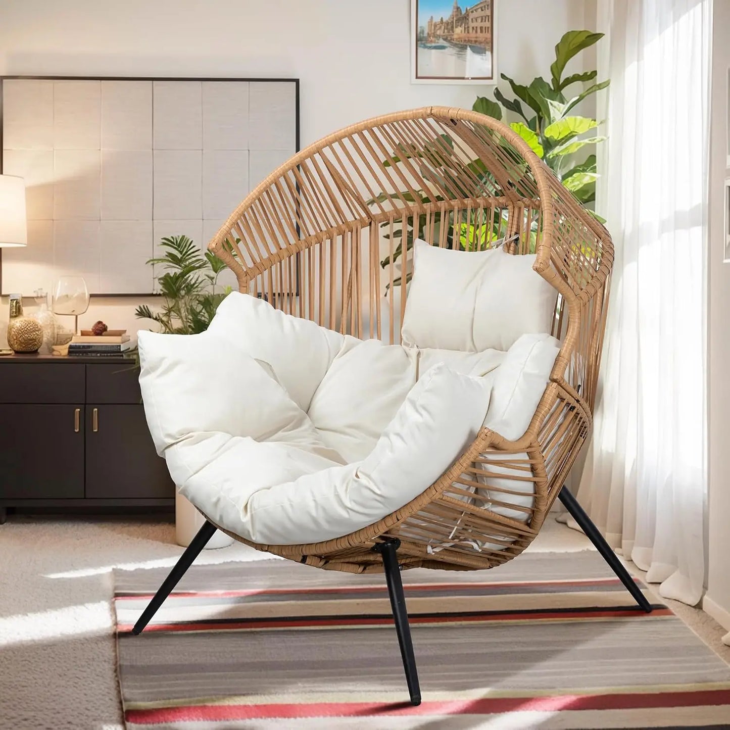 Vongrasig Outdoor Wicker Egg Chair With Cushion Patio