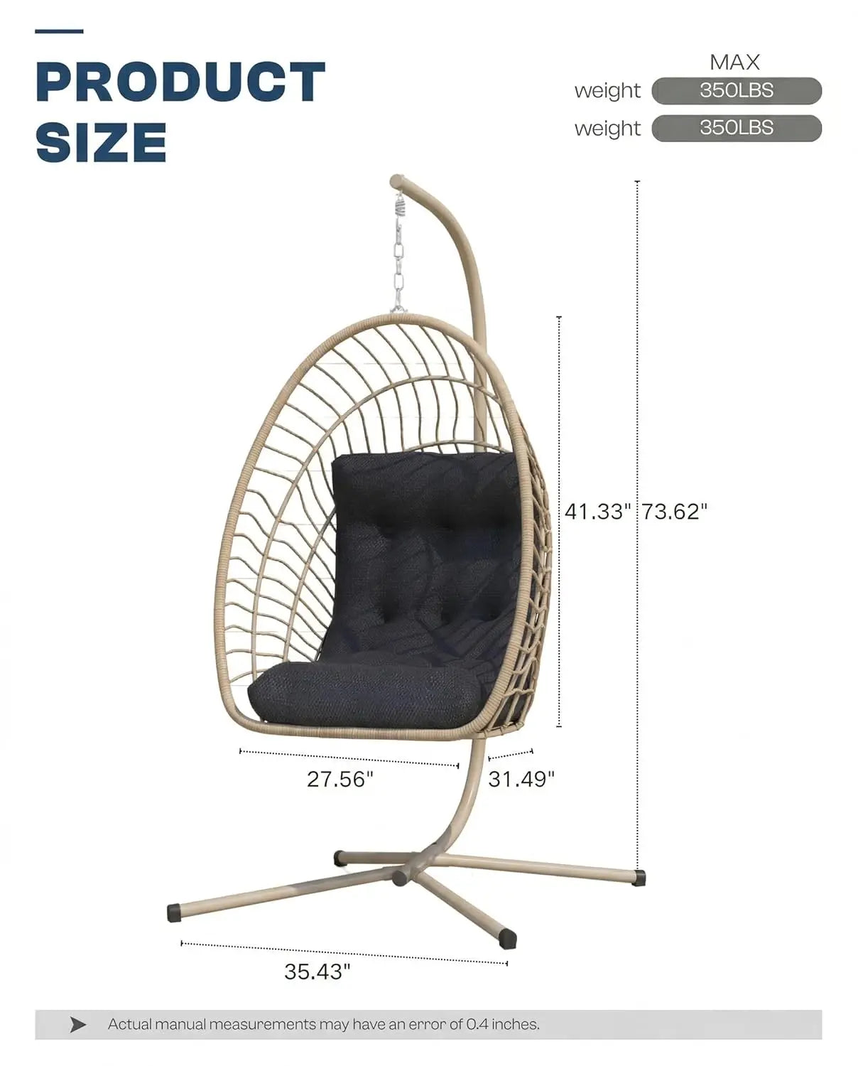 PE Rattan Egg Chair With Stand Heavy Duty Metal Frame