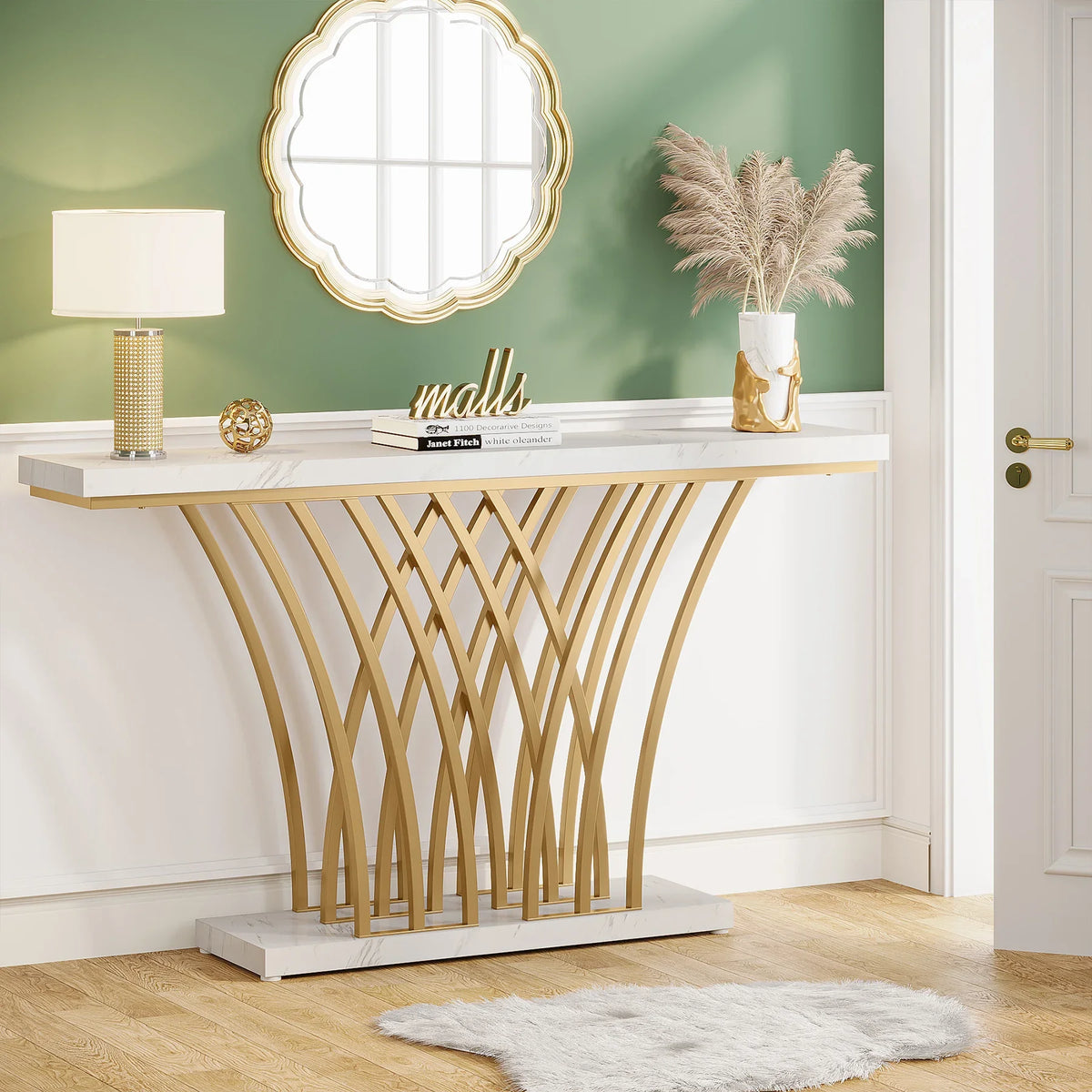 Tribesigns Modern Console Table with Geometric Metal Base for Entryway