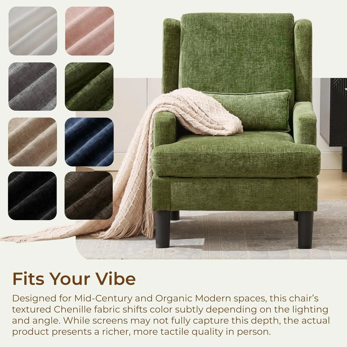 HiMISS Modern Chenille Wingback Accent Chair With Lumbar Pillow
