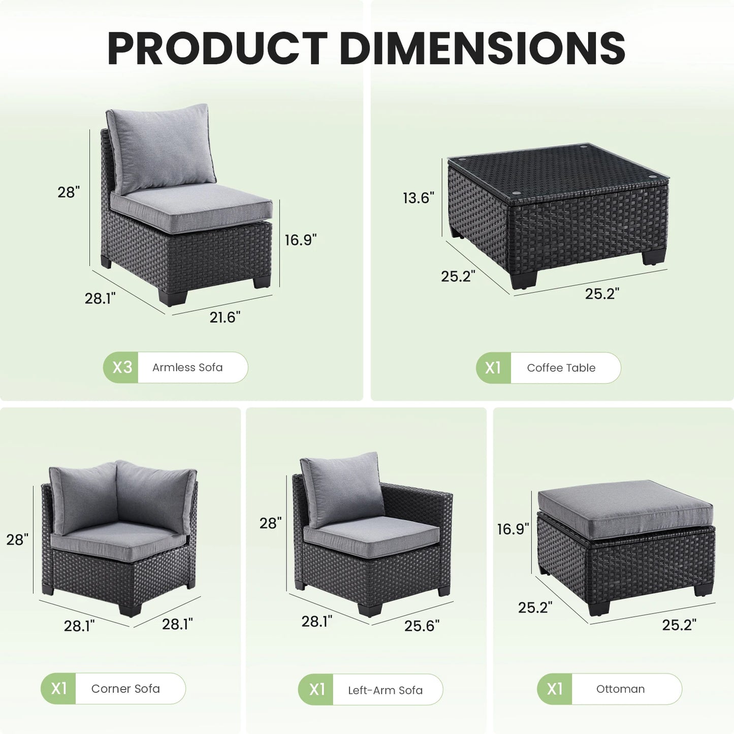 Outdoor Patio Sectional Sofa Set With Ottoman Water Resistant Fabric