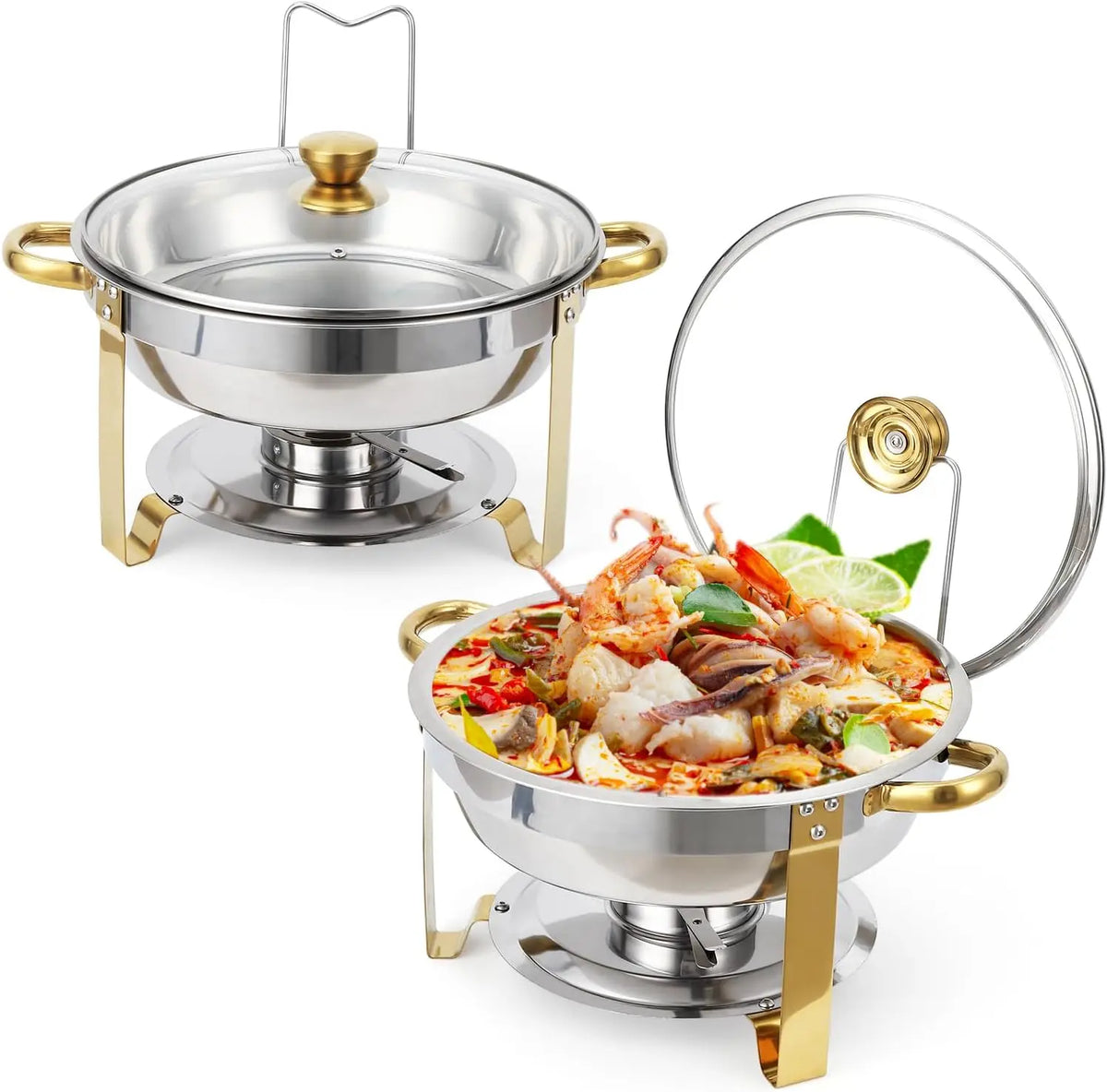 Tacleekii Stainless Steel Chafing Dish Set With Glass Lids Buffet Serving Ware