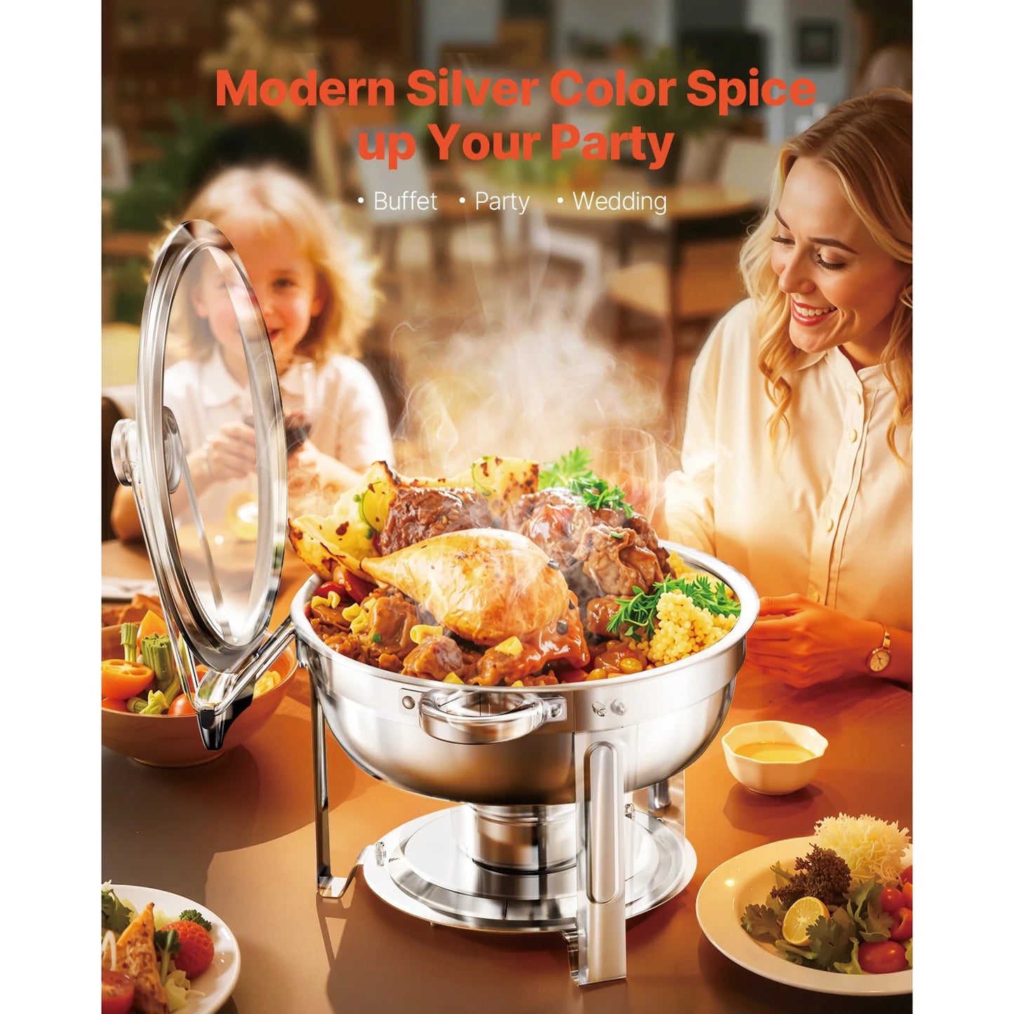 SucceBuy Stainless Steel Chafing Dish Buffet Set With 4 Full Pans