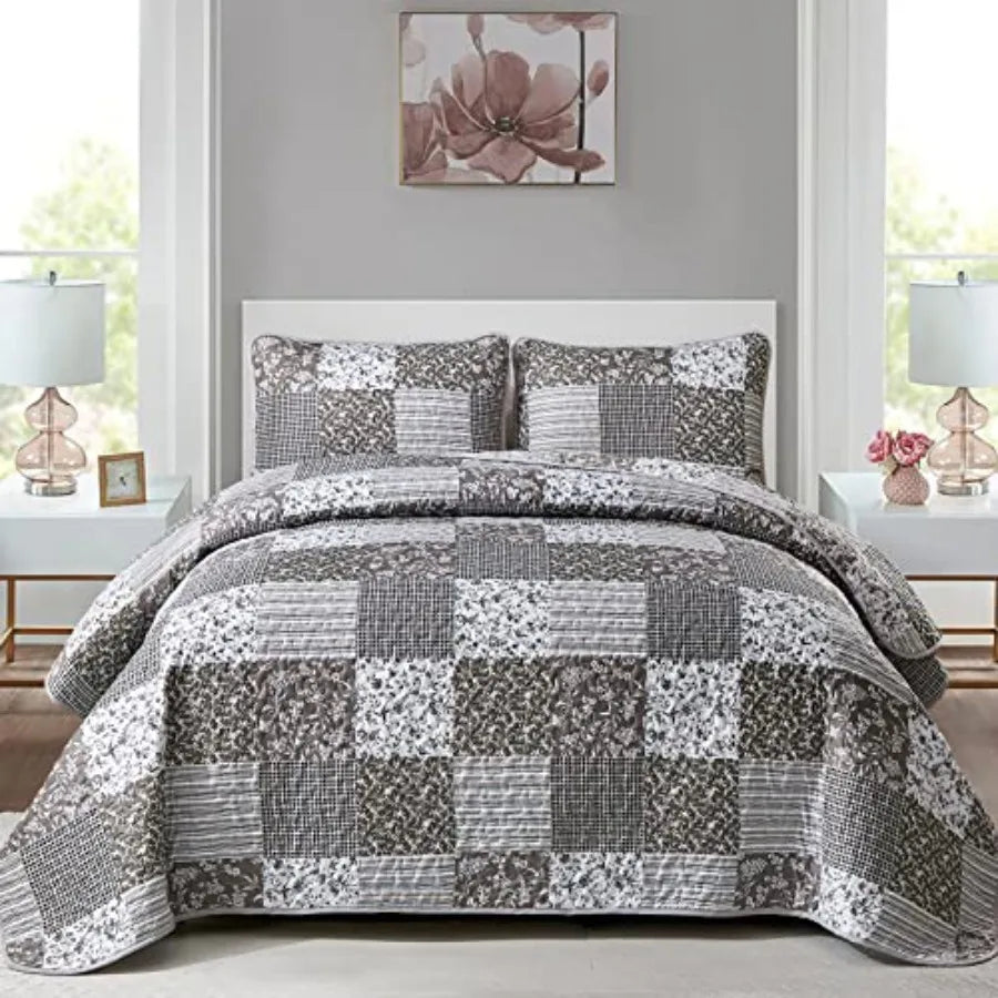 Boho Quilt Set Patchwork Reversible Microfiber Bedding