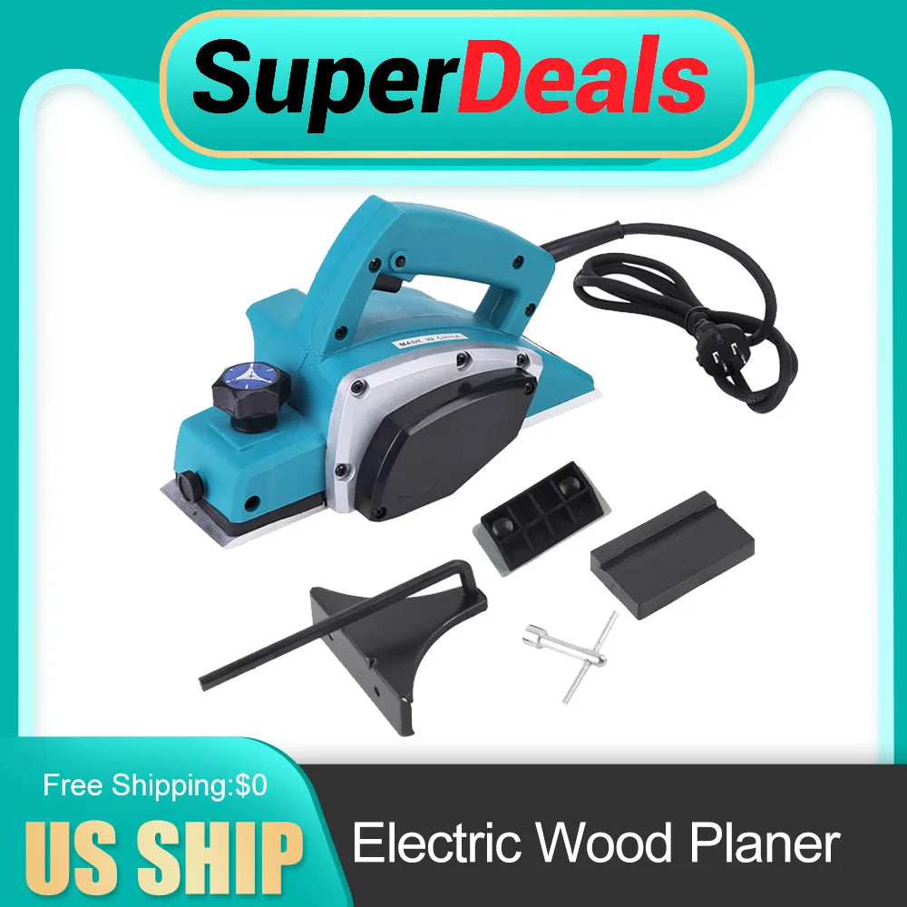 800W Portable Electric Wood Planer Handheld 16000RPM High Speed