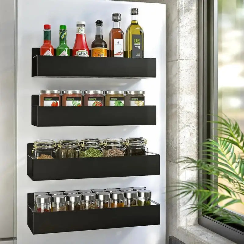 Magnetic Refrigerator Spice Rack Organizer Stainless Steel 4 Pack