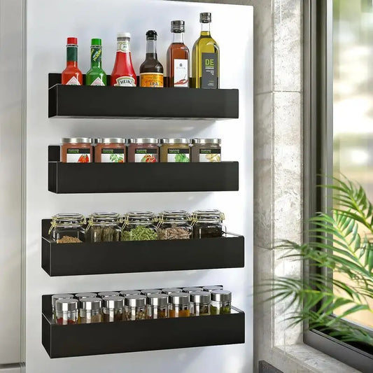 Magnetic Refrigerator Spice Rack Organizer Stainless Steel 4 Pack
