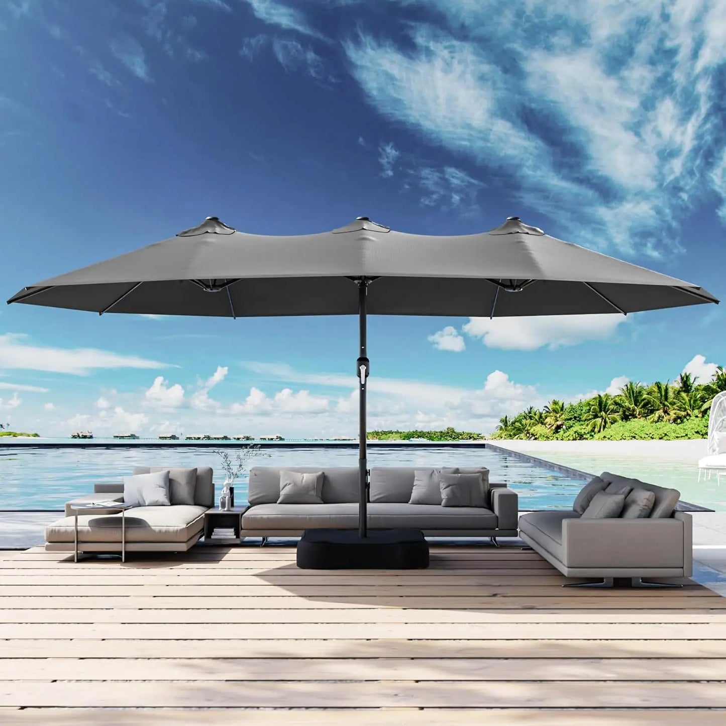 Outdoor Double Sided Rectangle Patio Umbrella with Crank Handle
