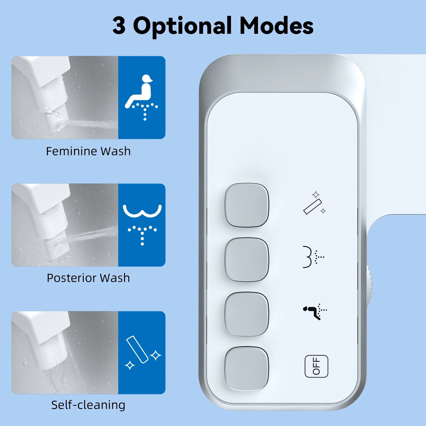 Hibbent Toilet Bidet Ultra Slim Seat Attachment Adjustable Water Pressure
