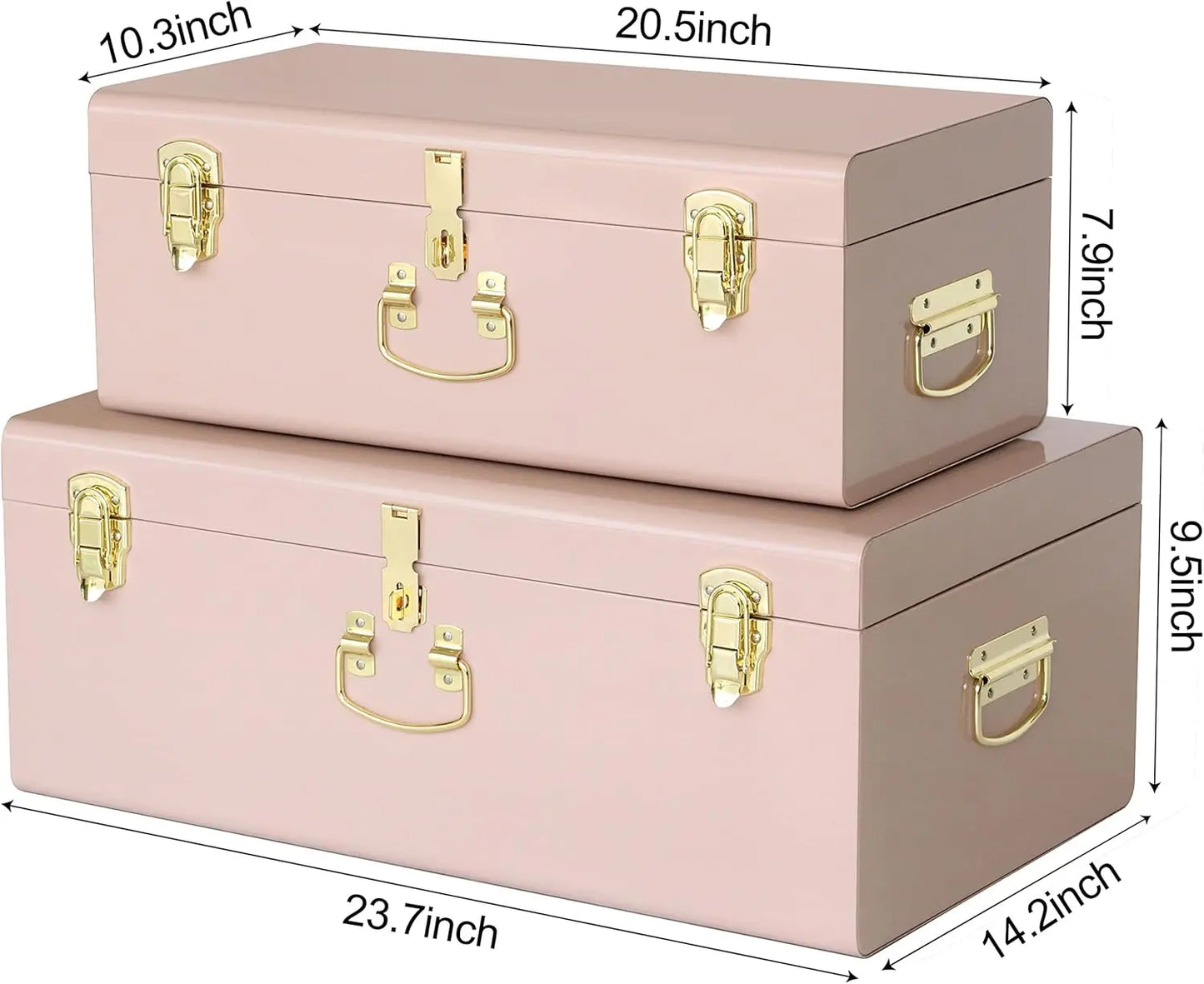XMSJ Decorative Metal Box Storage Trunks Set Of 2 Dorm Chests With Handle