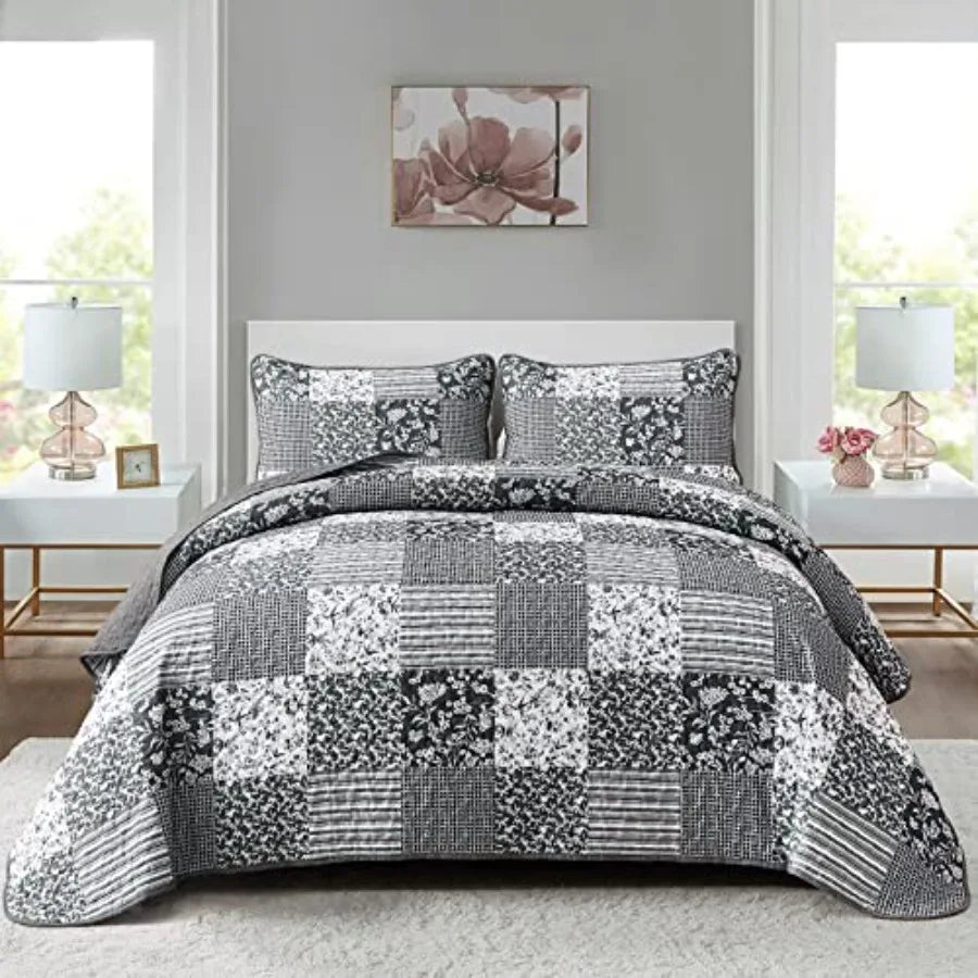 Boho Quilt Set Patchwork Reversible Microfiber Bedding