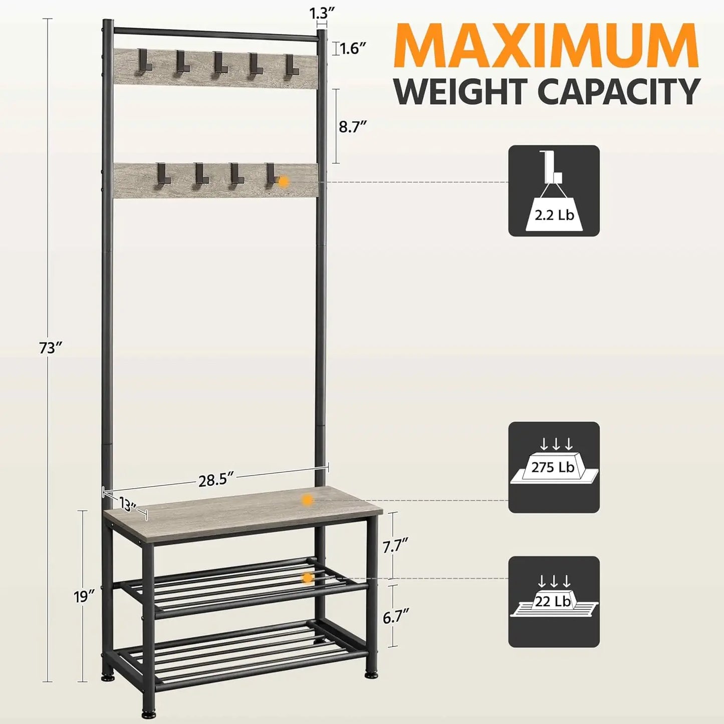 XMSJ Hall Tree Coat Rack With Shoe Bench And Hooks