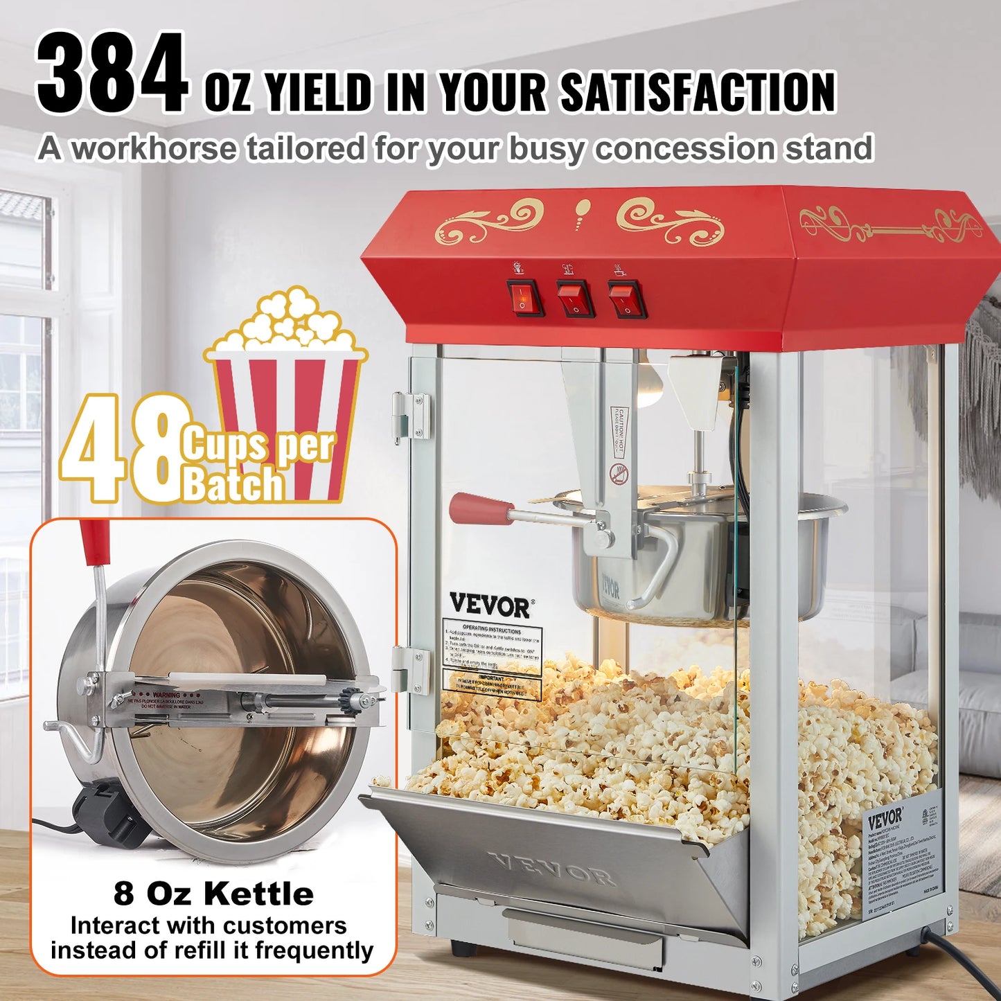 SucceBuy Automatic Electric Popcorn Maker Commercial Popper