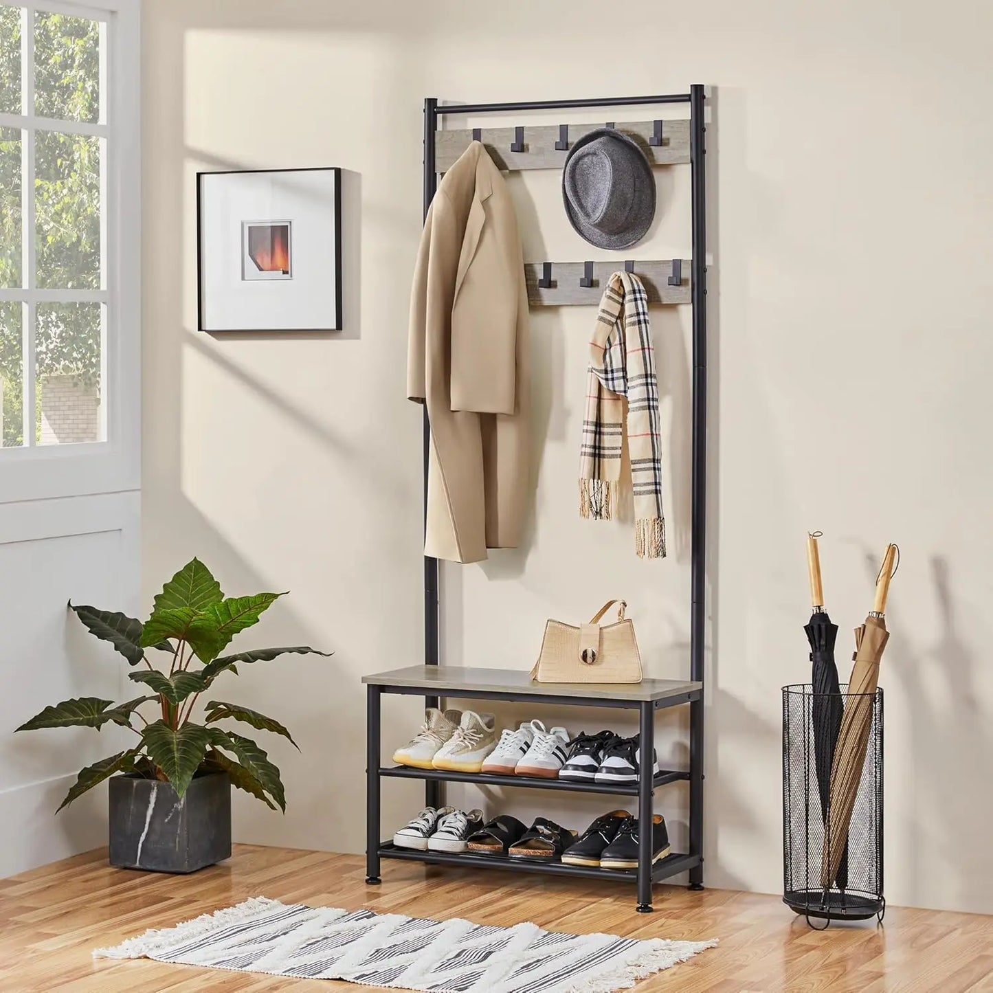 XMSJ Hall Tree Coat Rack With Shoe Bench And Hooks