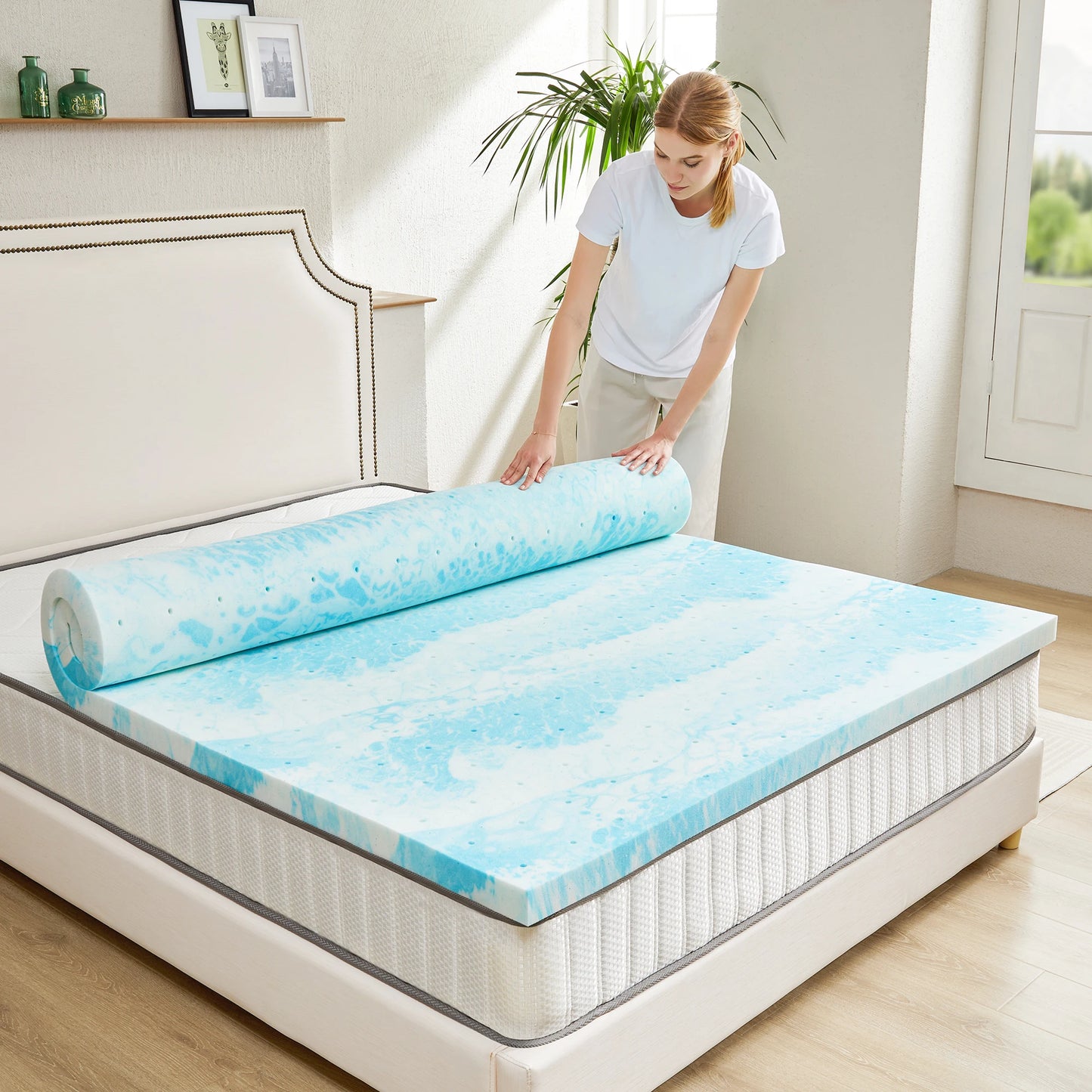 JHK Gel Memory Foam Mattress Topper With Cooling CertiPUR US