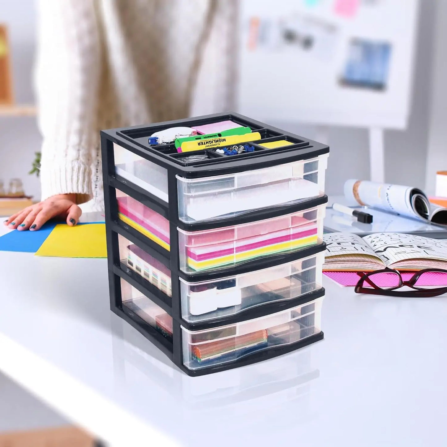 XMSJ 4 Drawer Desk Organizer Set Craft Office Supplies