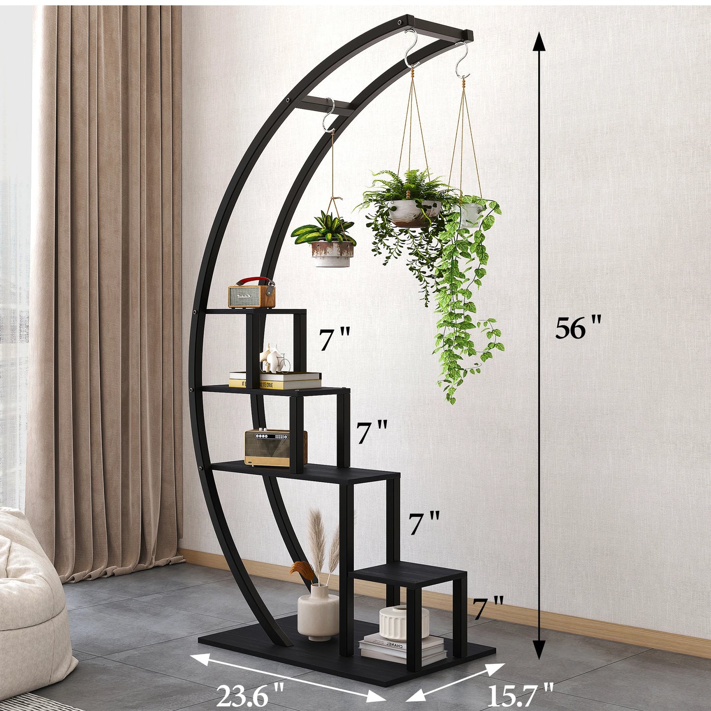 HiMISS 5 Tier Metal Plant Stand With Half Moon Design