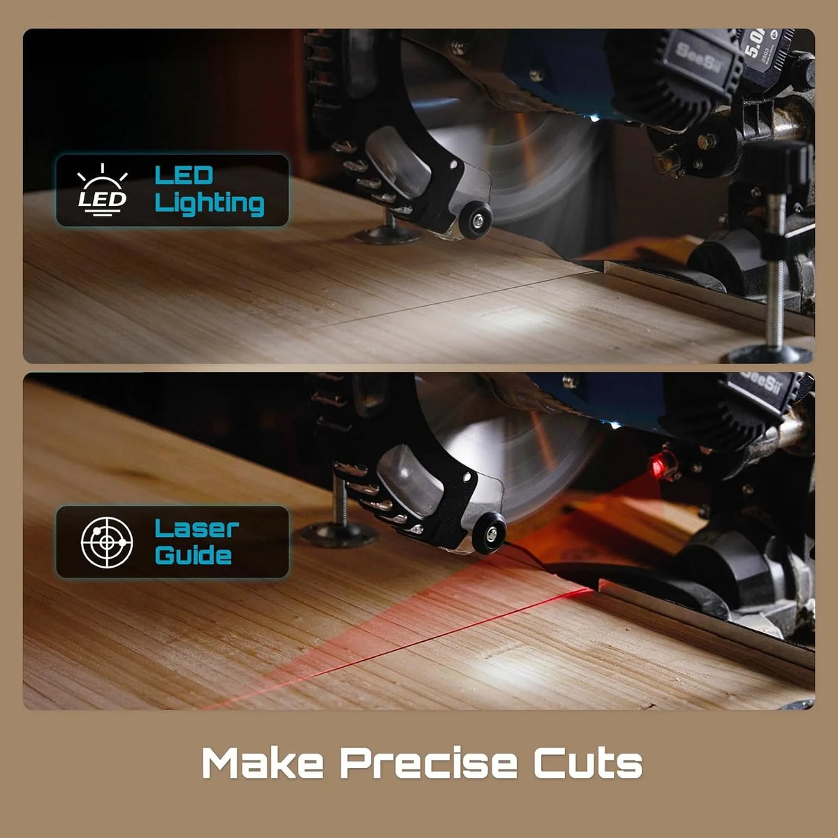 Seesii Cordless Sliding Compound Miter Saw With Laser Guide