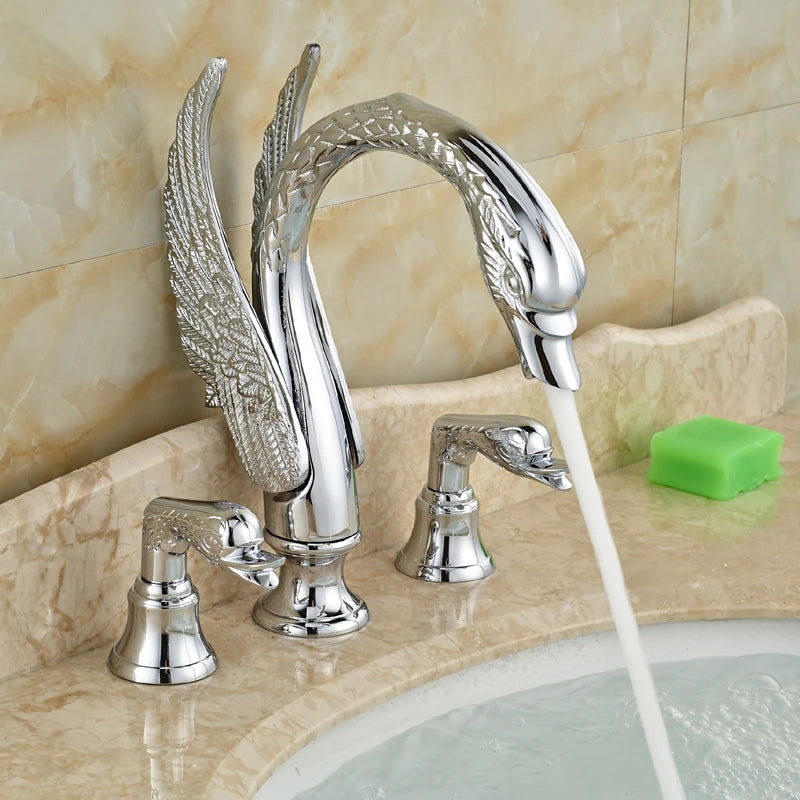 Saeuwtowy Golden Swan Bathroom Faucet With Dual Crystal Handles