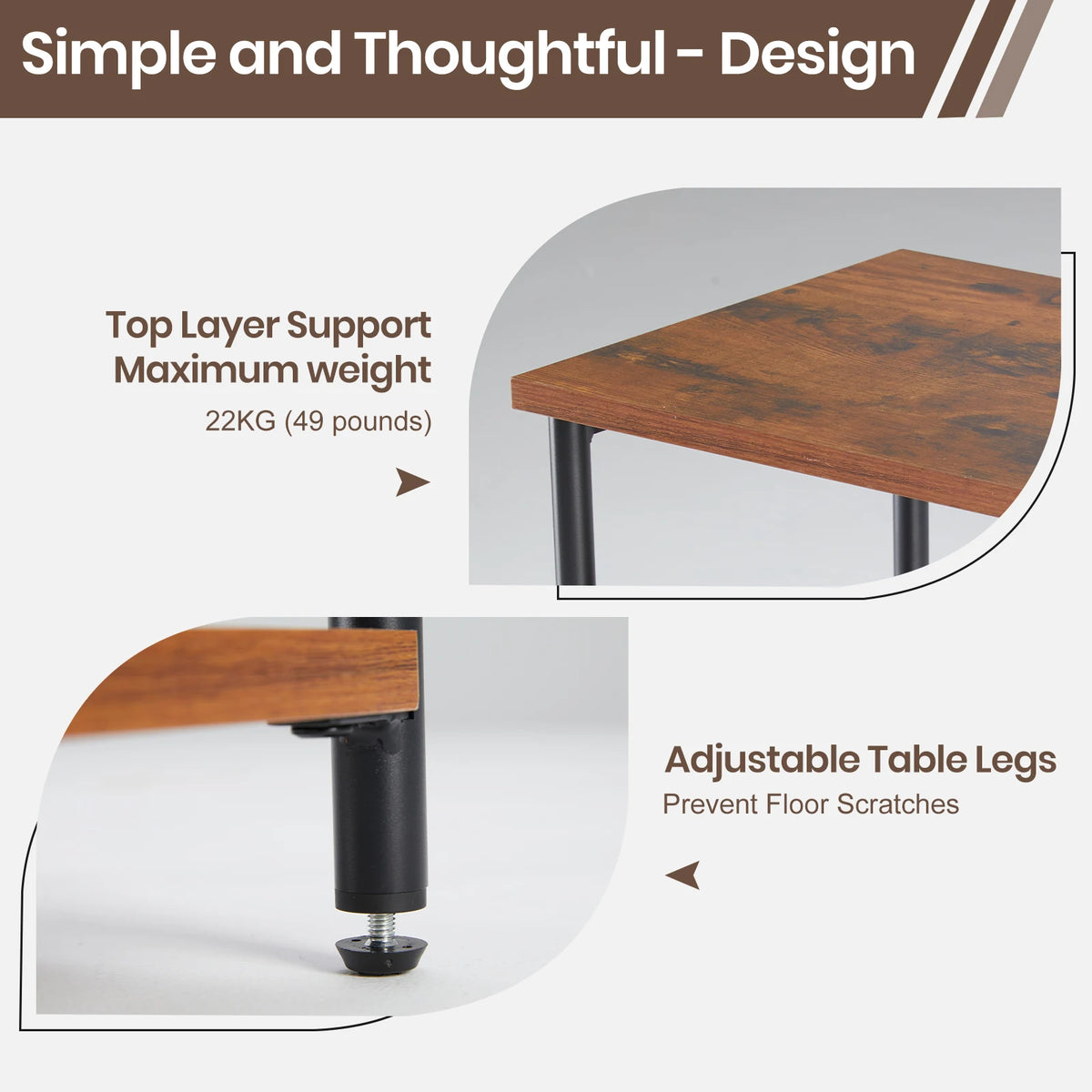 JHK Steel Frame Side Table Nightstand with Adjustable Feet