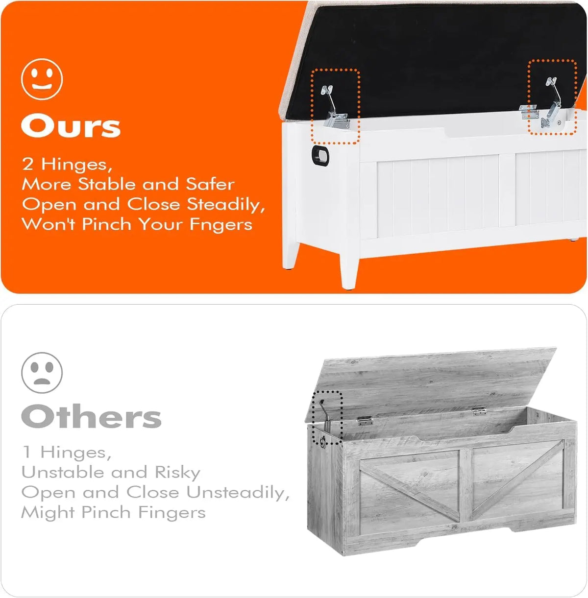 Garvee Wooden Storage Bench With Cushion And Safety Hinges