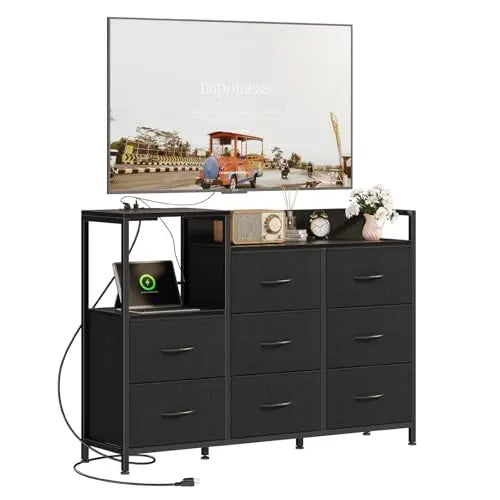 JHK TV Stand Cabinet With Eight Fabric Drawers And Charging