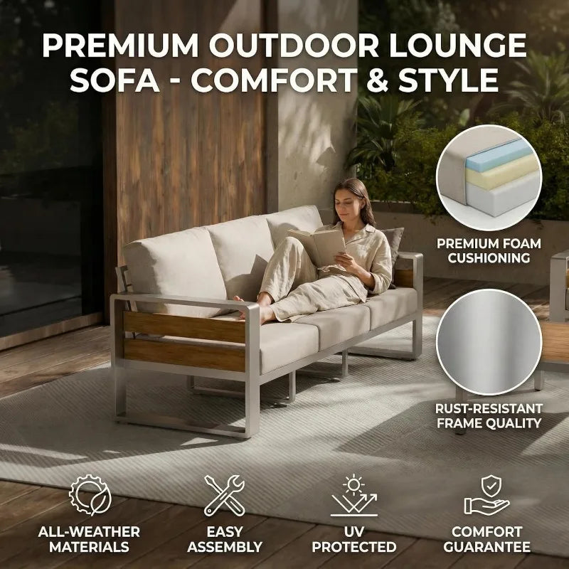 ZANDOR Aluminum Outdoor Patio Conversation Set 5 Piece Coffee Table