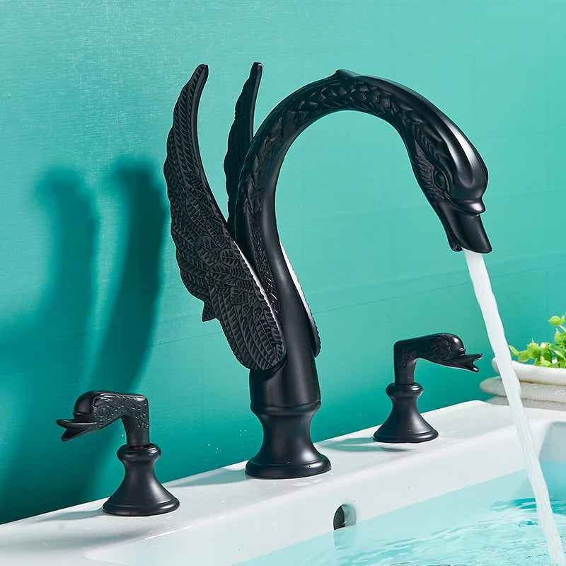 Saeuwtowy Golden Swan Bathroom Faucet With Dual Crystal Handles
