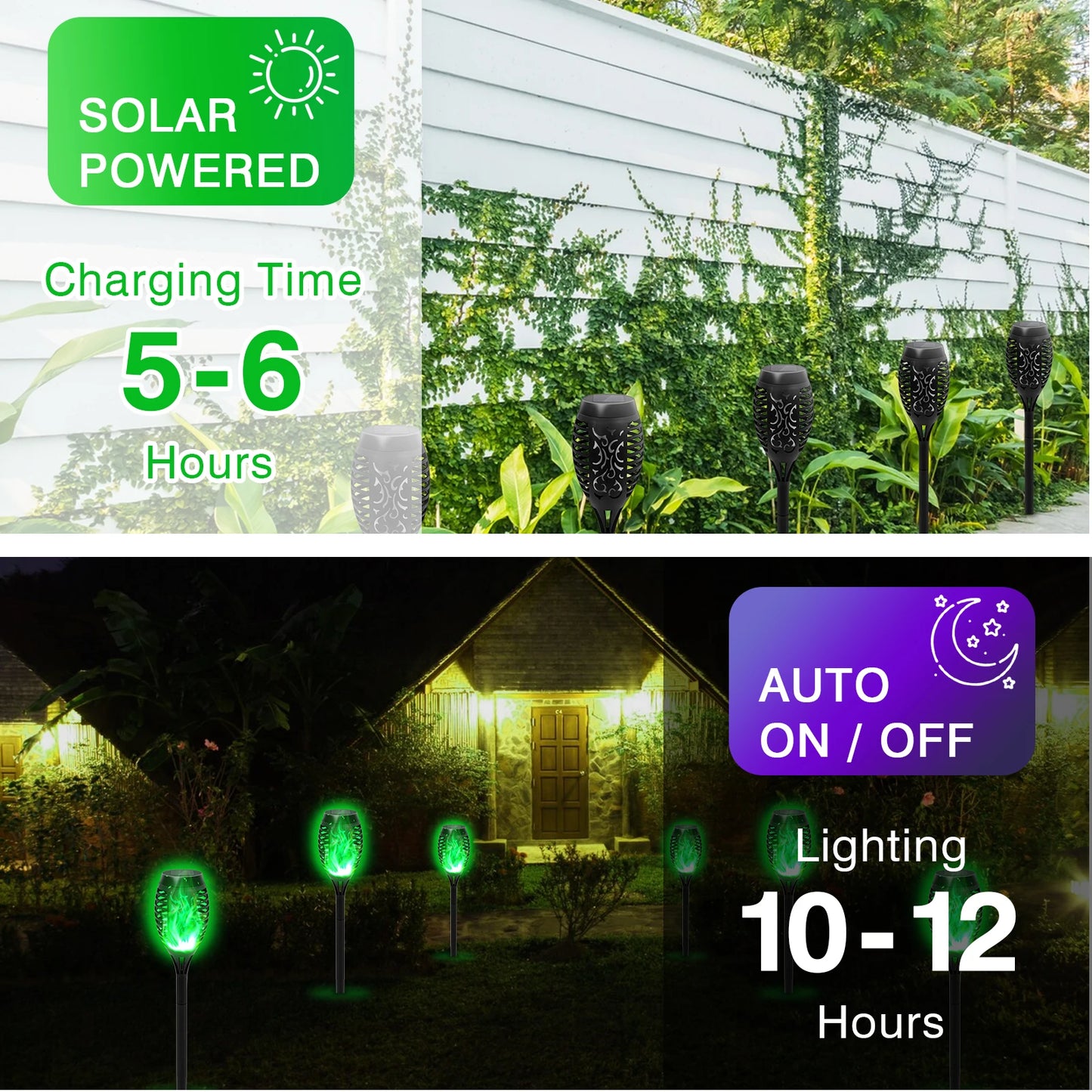 Solar Flame Torch Lights LED Flicker for Outdoor Lawn Pathway