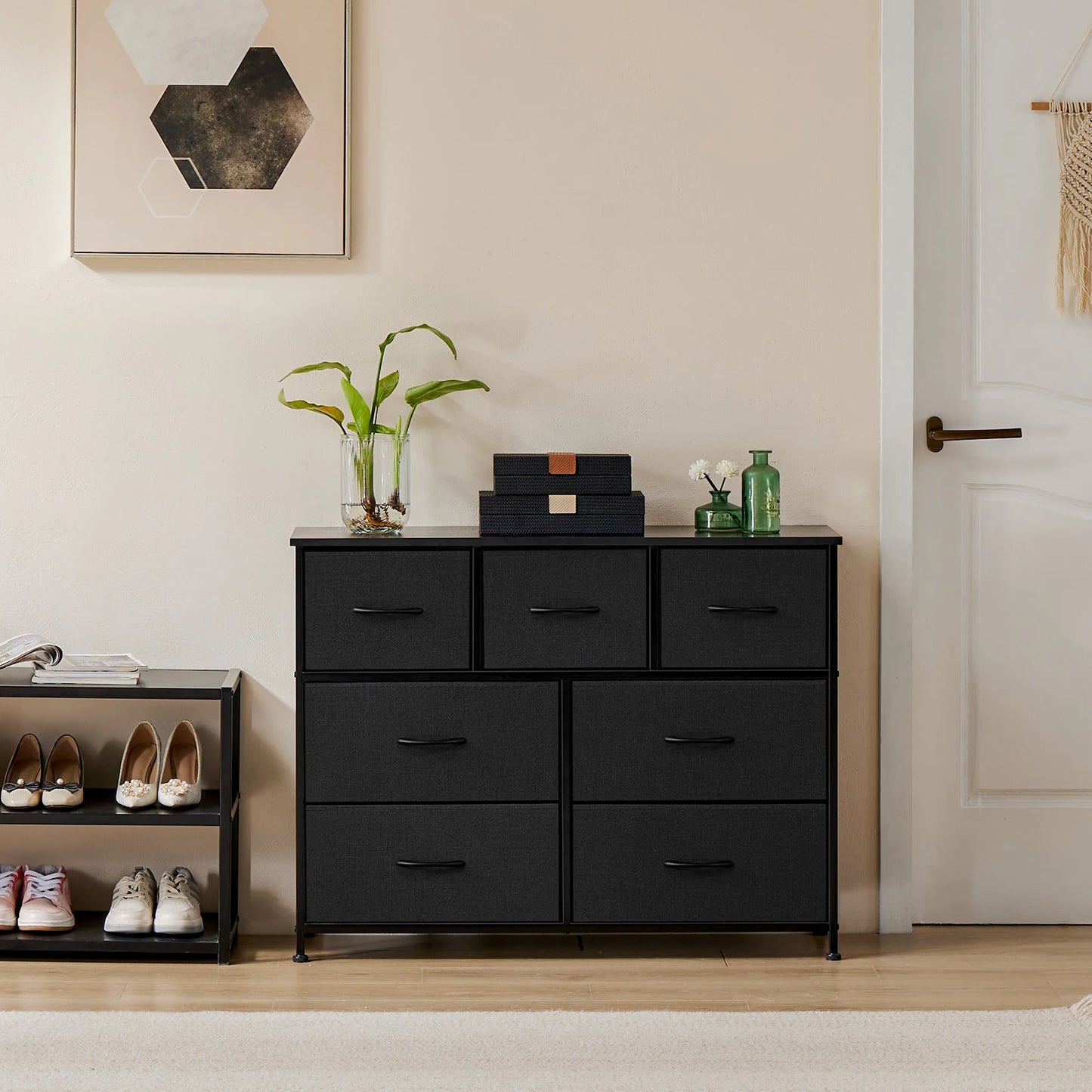 JHK Dresser With 7 Fabric Drawers Bedroom Organizer Cabinet