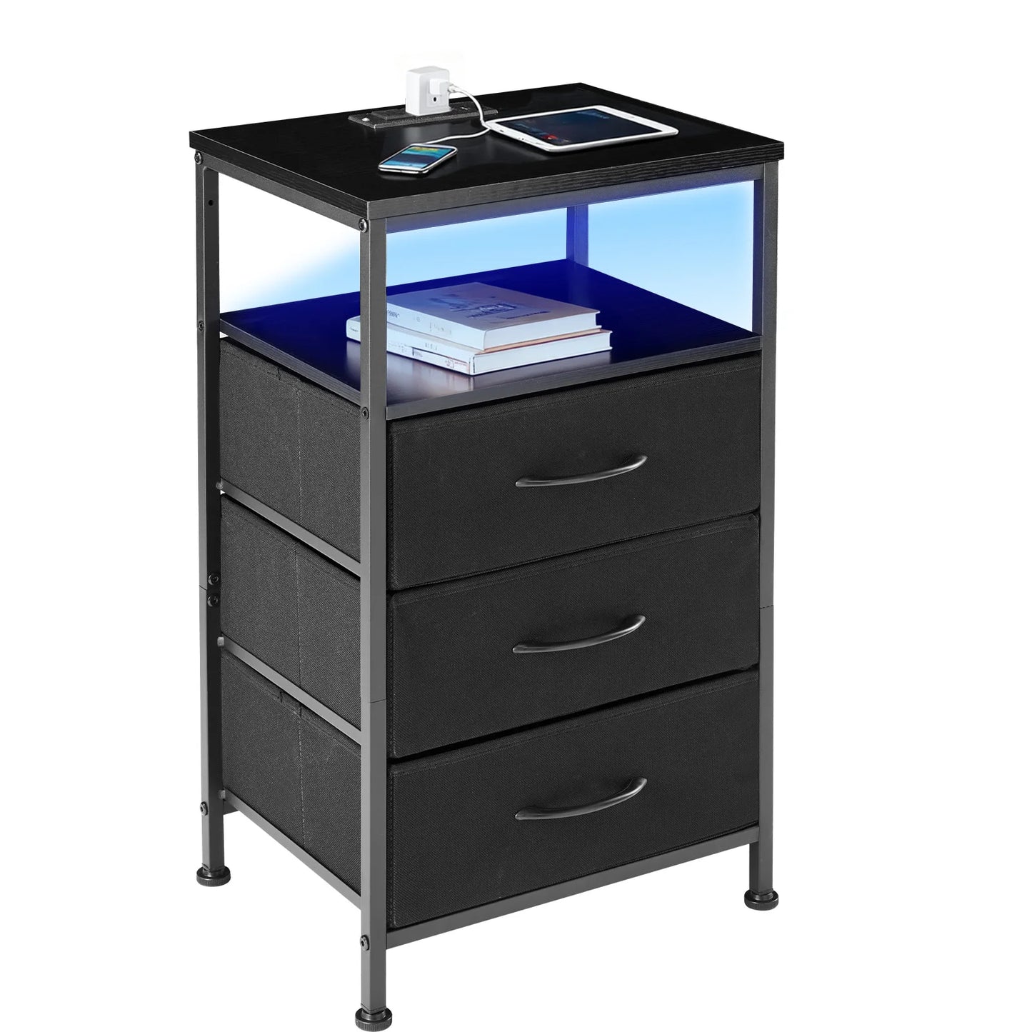 JHK Three-Drawer Fabric Cabinet Bedside Table With USB Type-C Ports