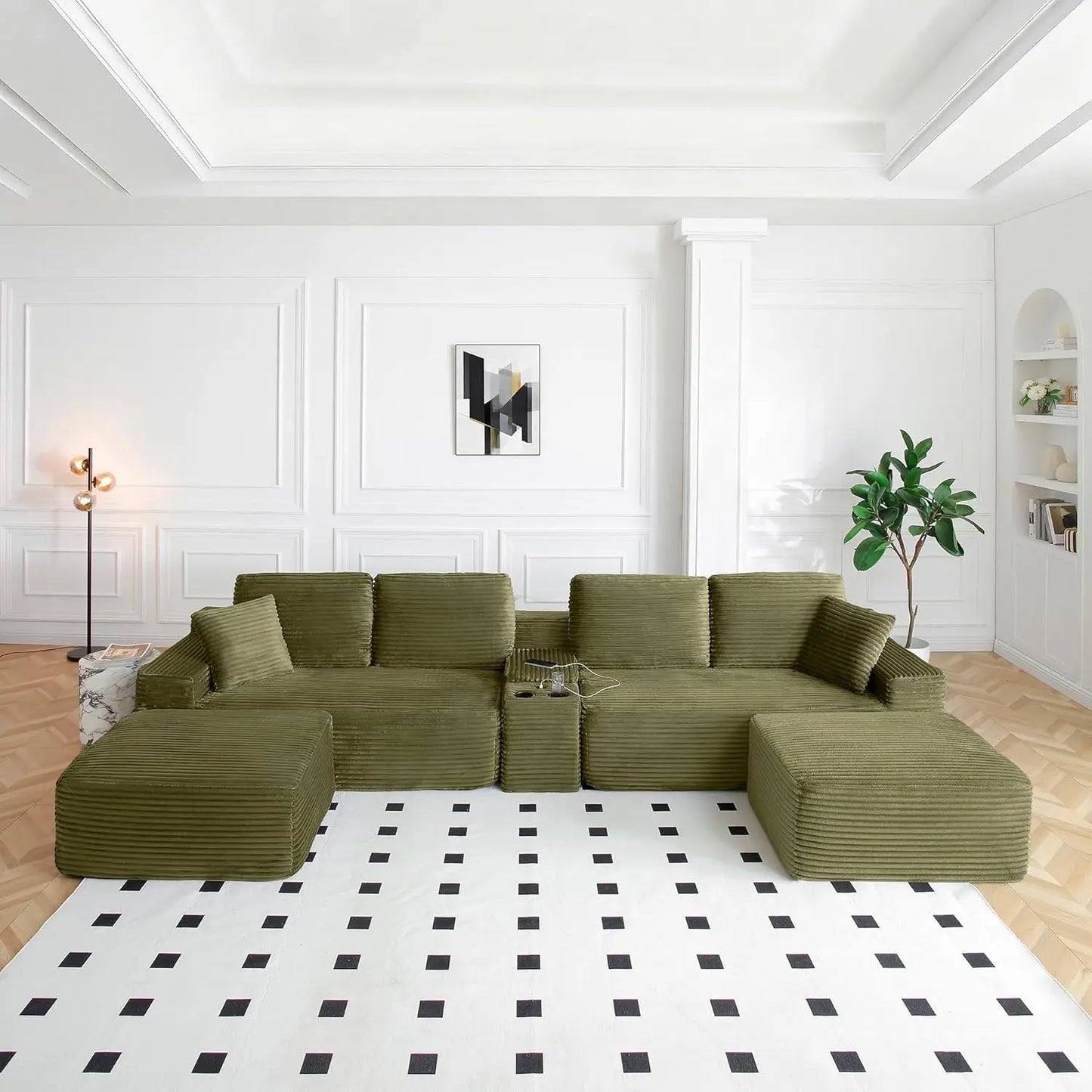 Modular L-Shaped Sectional Sofa With USB Ports Corduroy
