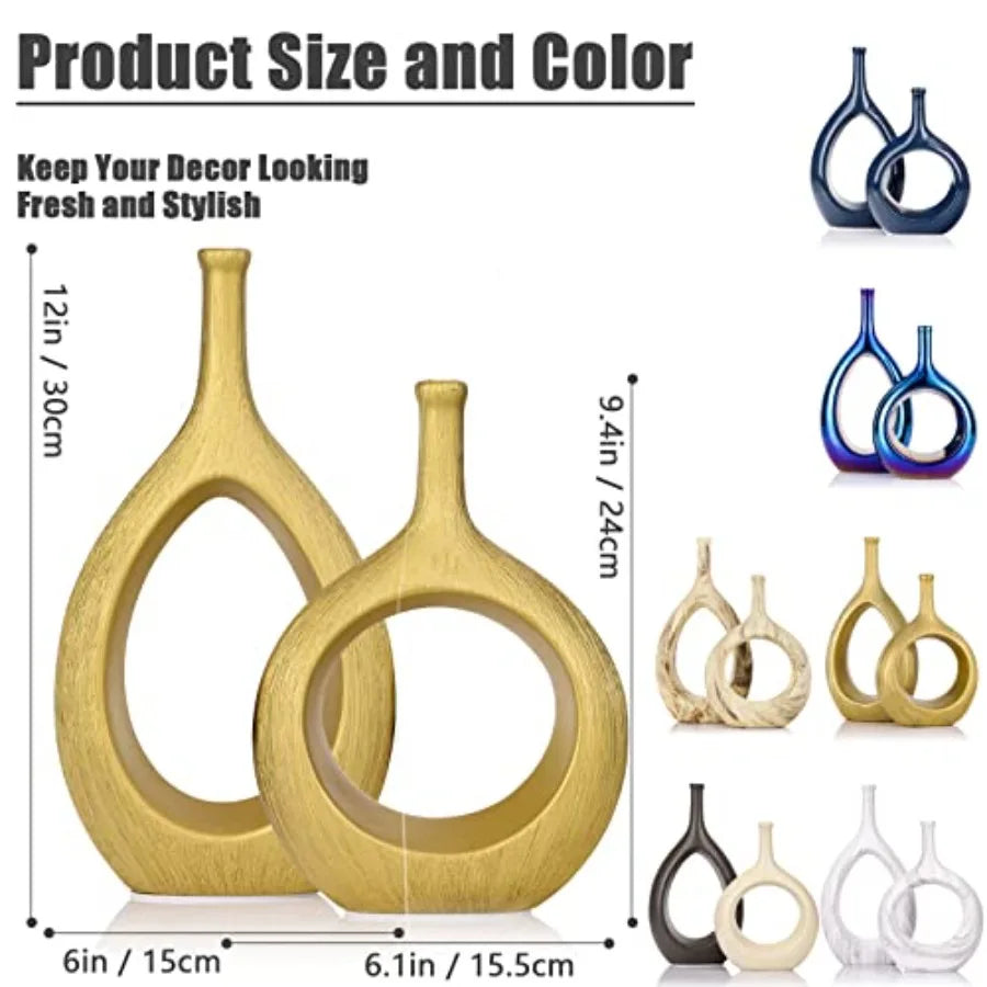 Ceramic Vase Set Modern Hollow Circle Vases Home Decor