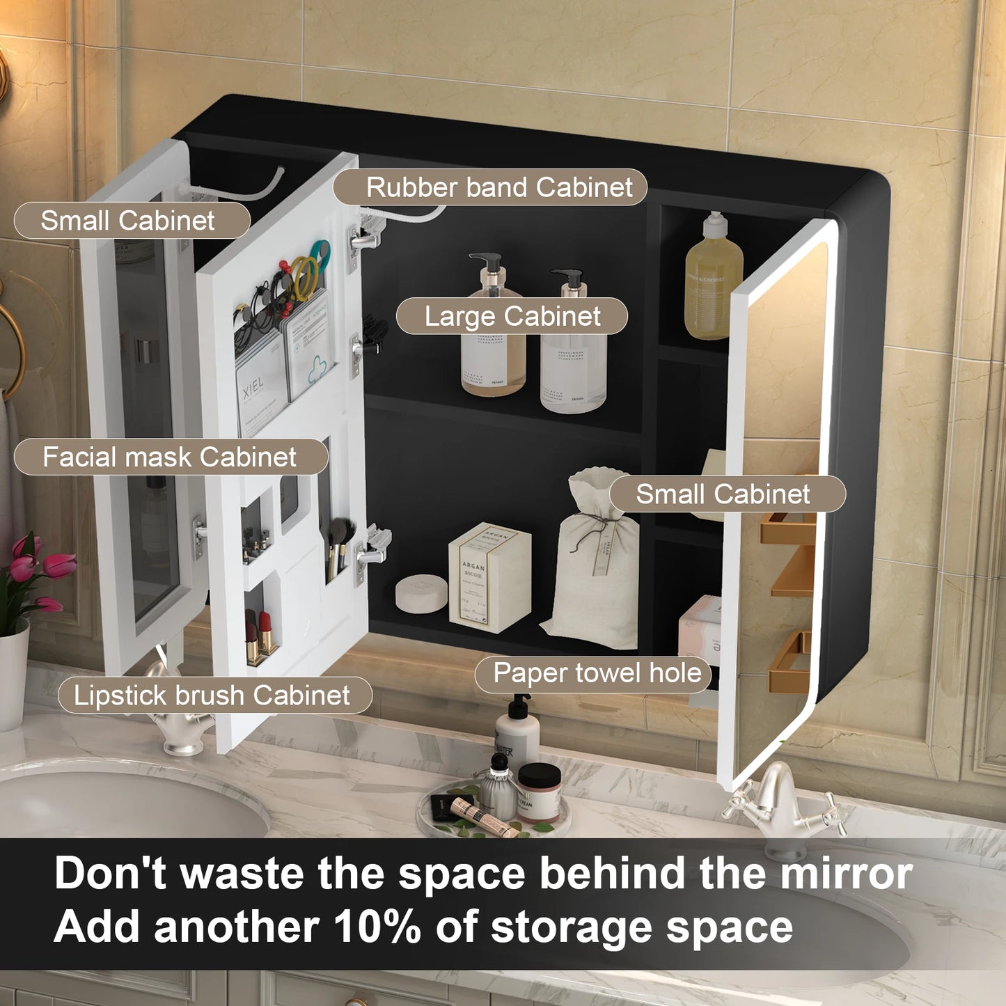 Onesaimei LED Mirror Cabinet With Fogless Lighting Two Door Bathroom