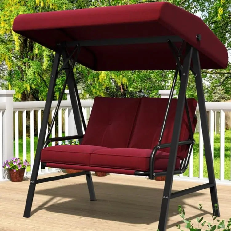Outdoor 2-Seat Swing Chair With Adjustable Canopy Weatherproof