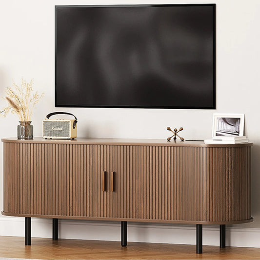 ONBRILL TV Stand With Power Outlet Sliding Doors Storage