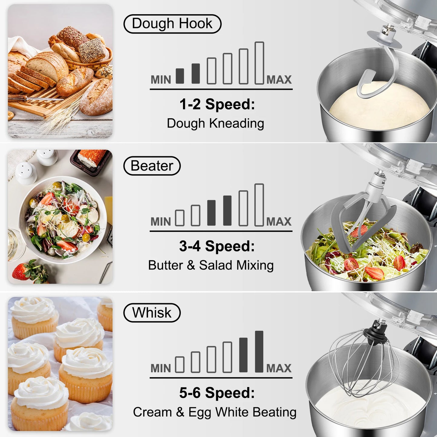 VEVOR Stand Mixer Electric Dough With 6 Speeds LCD Stainless Bowl