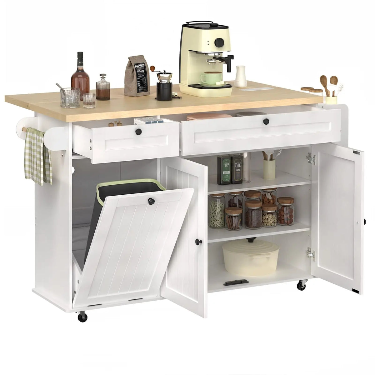 ONBRILL Rolling Kitchen Island With Drop Leaf And Power Outlet