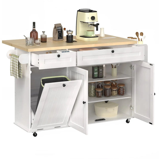 ONBRILL Rolling Kitchen Island With Drop Leaf And Power Outlet