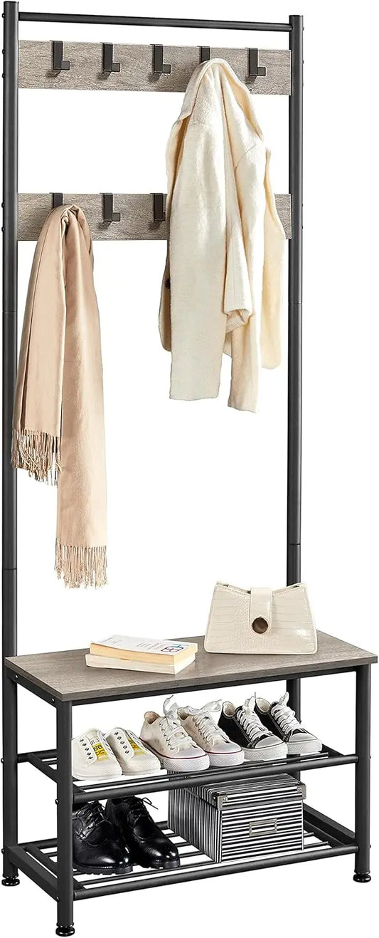 XMSJ Hall Tree Coat Rack With Shoe Bench And Hooks