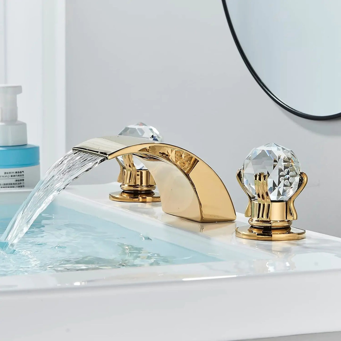 Quyanre LED Widespread Bathroom Faucet Waterfall Lavatory Tap